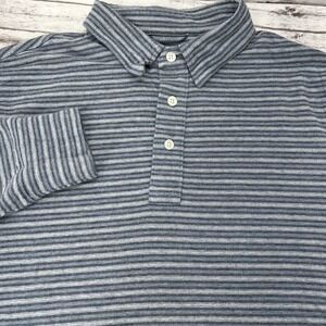Faherty Long Sleeve Polo Men's Medium Gray Striped Shirt Preppy Cotton Blend